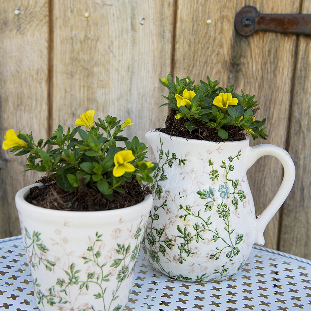 Flowerpot Ø 12x10 cm Green beige ceramic flower flowerpot inside