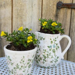 Flowerpot Ø 12x10 cm Green beige ceramic flower flowerpot inside