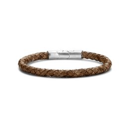 Pulsera Frank 1967 – 7FB-0640 - Cuero trenzado marrón – 21 cm – Color plateado