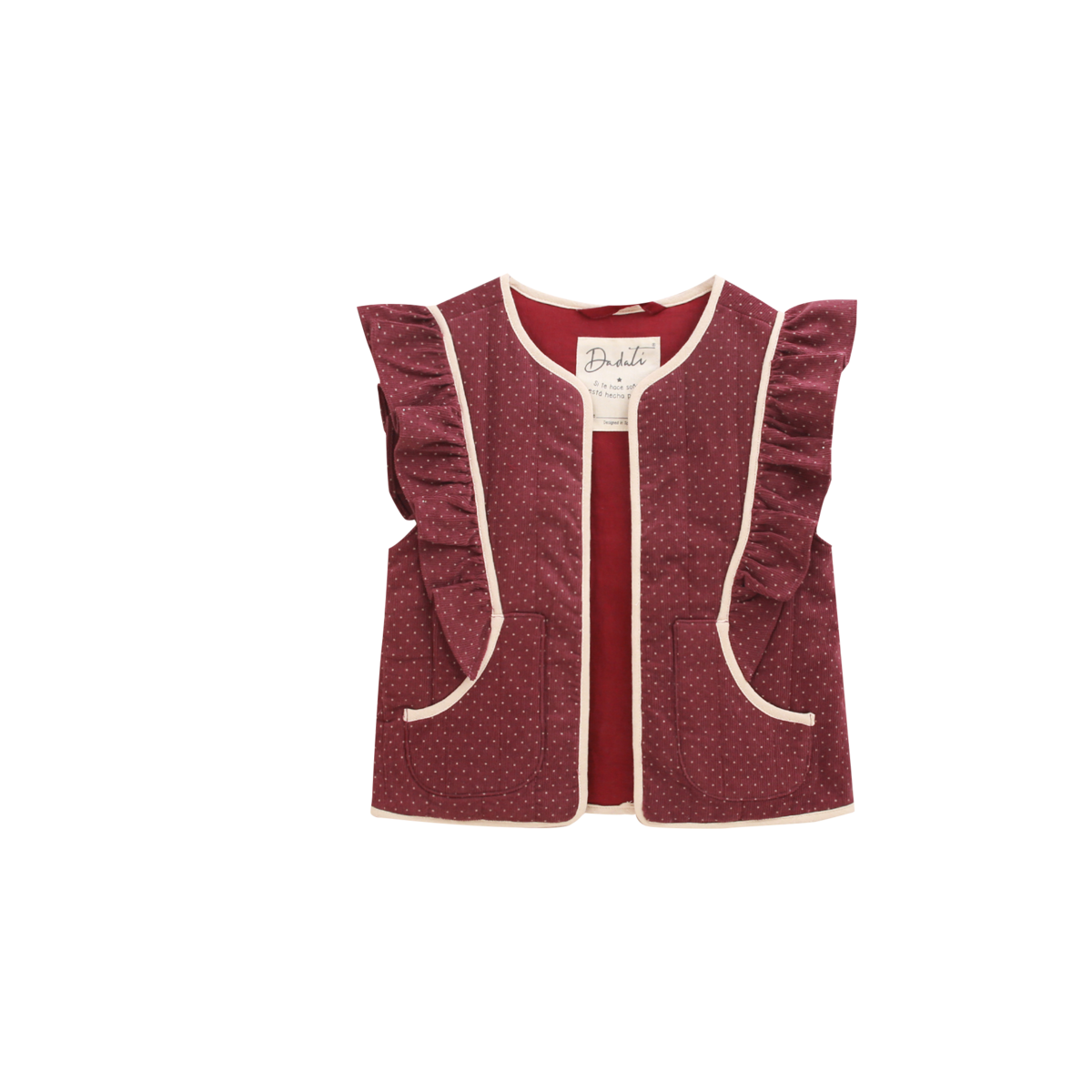 Meisjesvest met paarse ruches en beige stippen P73-11604091