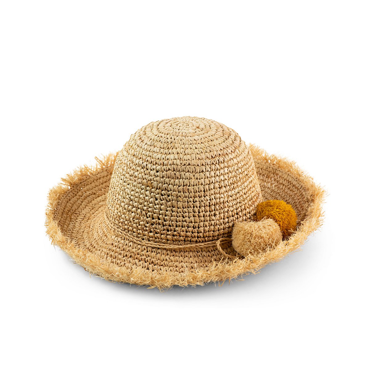 Raffia strohoed met pompons