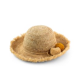 Chapeau en paille raphia à pompons