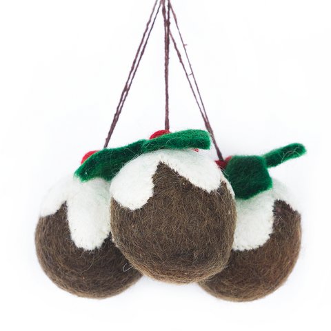 Handmade Felt Christmas Pudding Baubles Hanging Tree Decorations