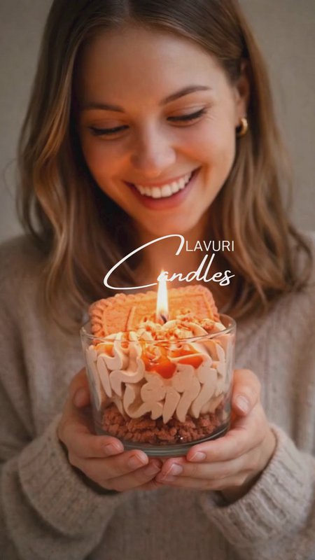 Vela de postre gourmet LAVURI LOTUS BISCOFF, espuma de cera de soja y decoración detallada, bio vegana de Europa, hecha a mano en Portugal
