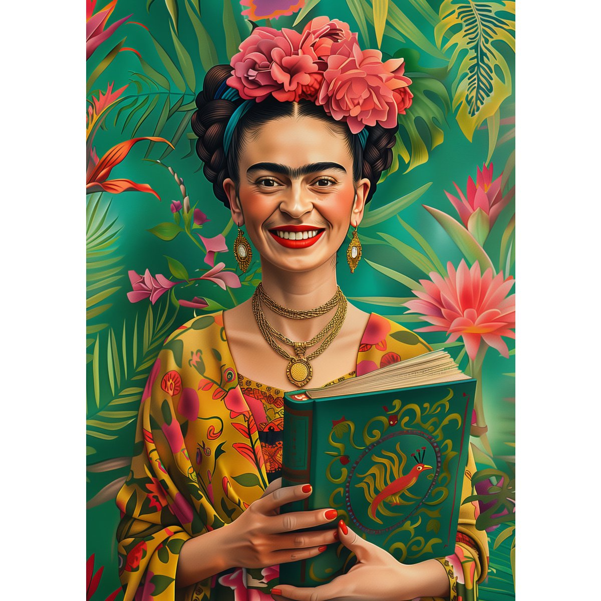 Frida Kahlo: Frida Kahlo with book | Map Fripperies