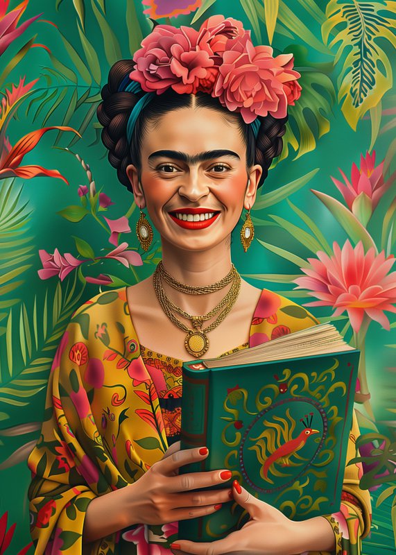 Frida Kahlo: Frida Kahlo with book | Map Fripperies