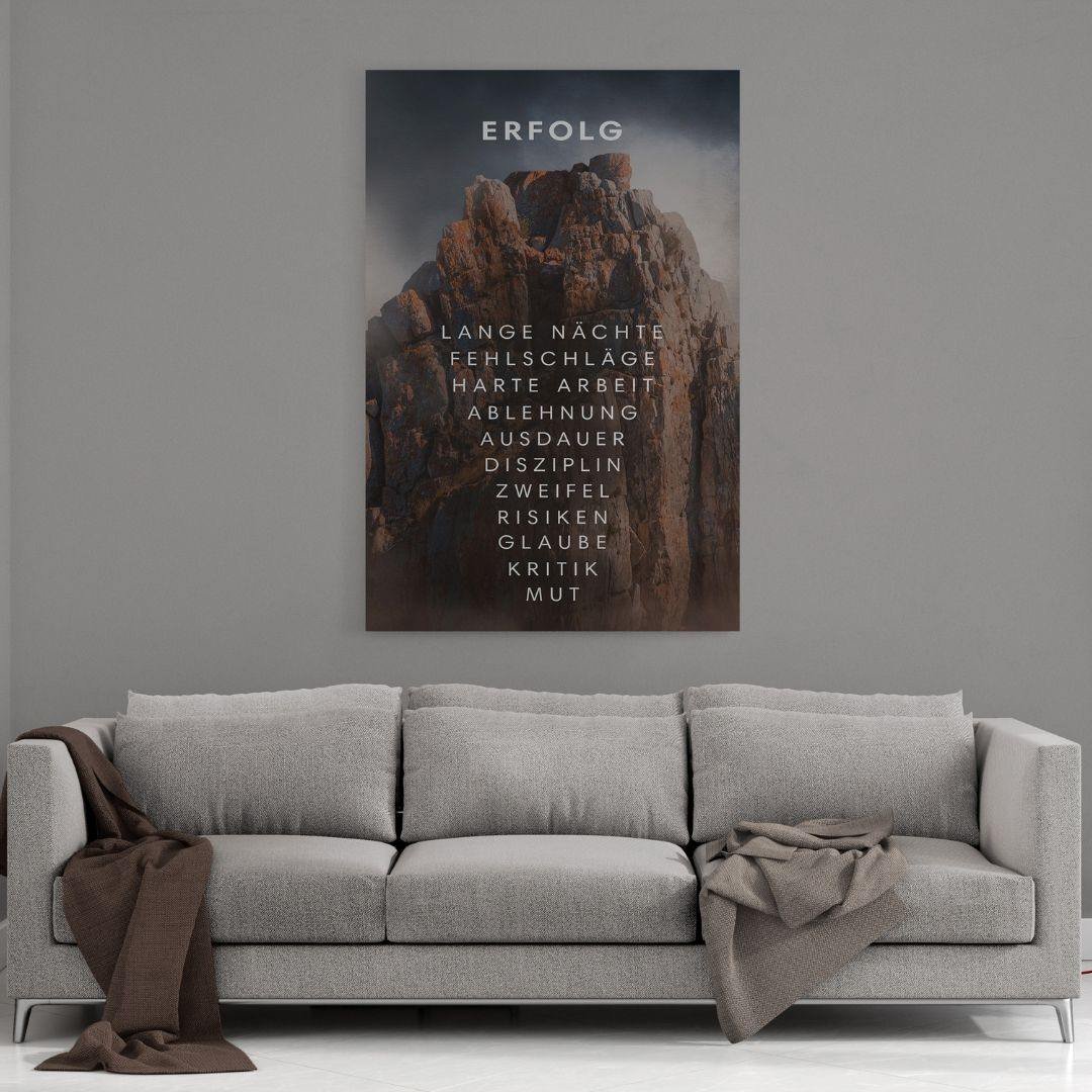 The mountain of success - canvas picture with shadow joint "black"