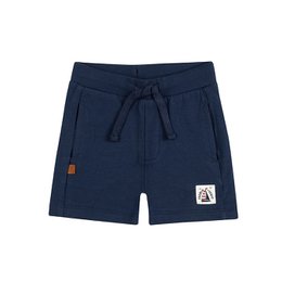 Navy blue kids shorts with drawstring, casual cotton style, short length children's wear