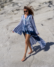 SAMSARA Boho Viscose Strandkimono – Lichtgewicht Zomer Spa & Zwembad Cover Up – Blauw/Wit