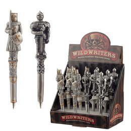 Armoured knight-themed pen with a medieval-inspired design, featuring a knight figurine on the pen body. The pen has a metallic finish and is suitable for writing or display.