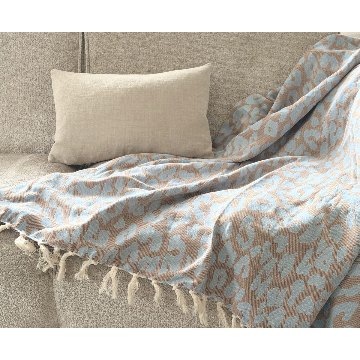 Plaid Throw Leopard - Caramel Blue - 150x250cm