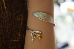 Gouden olijftak manchetarmband: verstelbare sterling zilveren armband