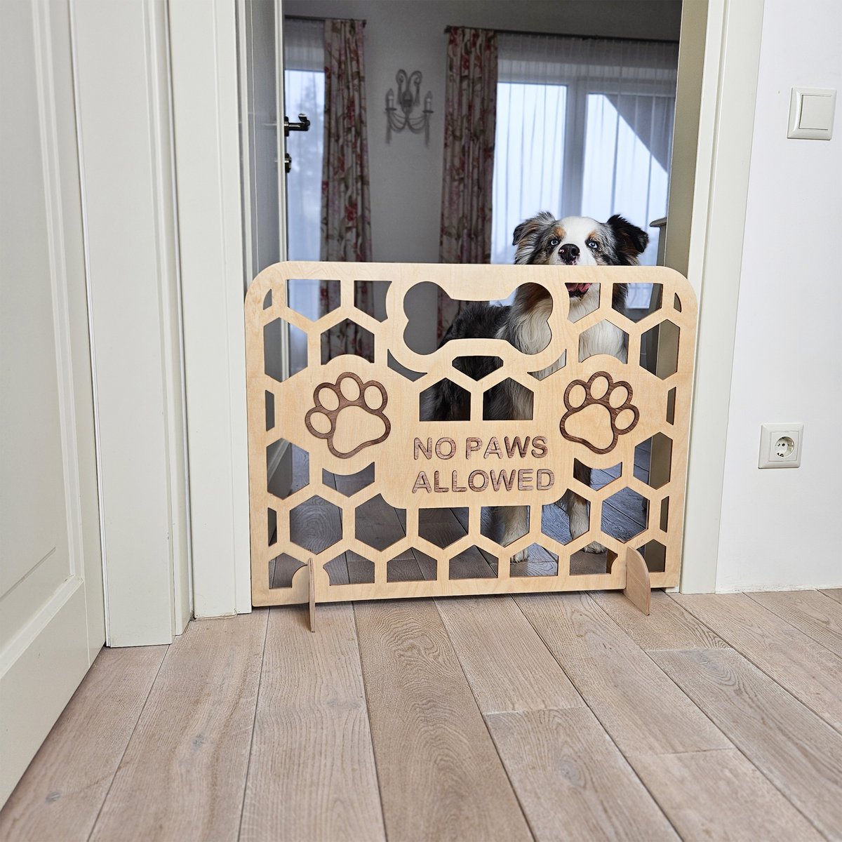 Porta per cani in legno autoportante, barriera per animali domestici senza traforo per porte, corridoi e scale