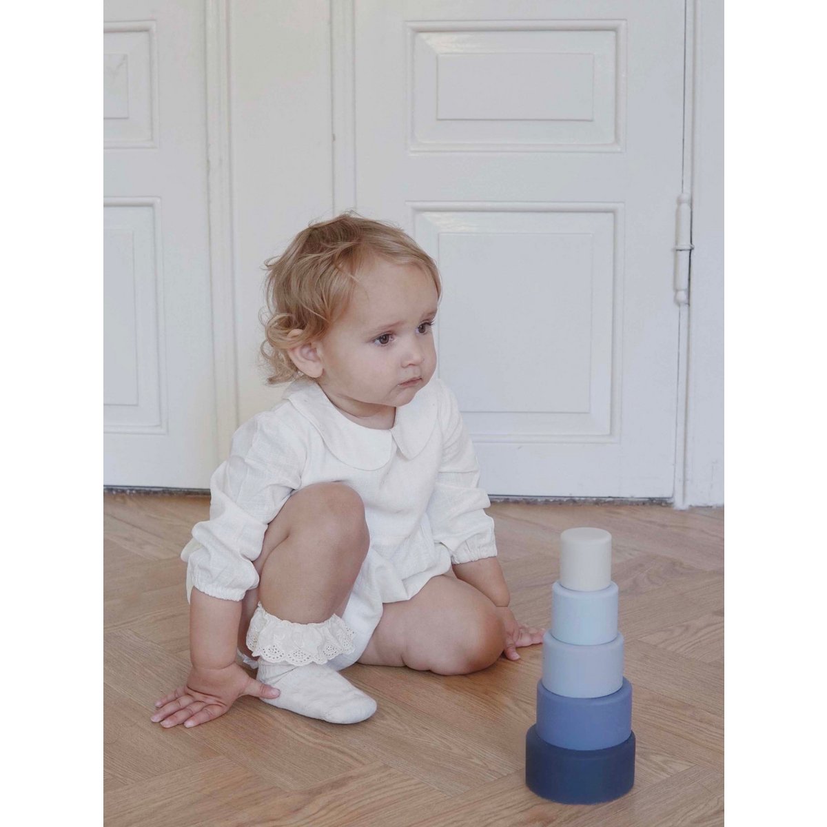 Linen Cotton Romper - Round Collar - Ivory