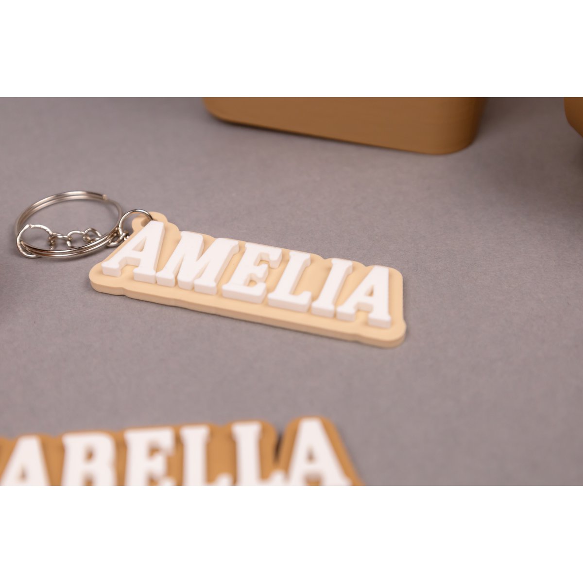 Custom Name Keychain - Personalized Keyring - Sustainable Gift for Her, Him, or Kids - Neutral Tone Bag Charm, School Graduation Gift