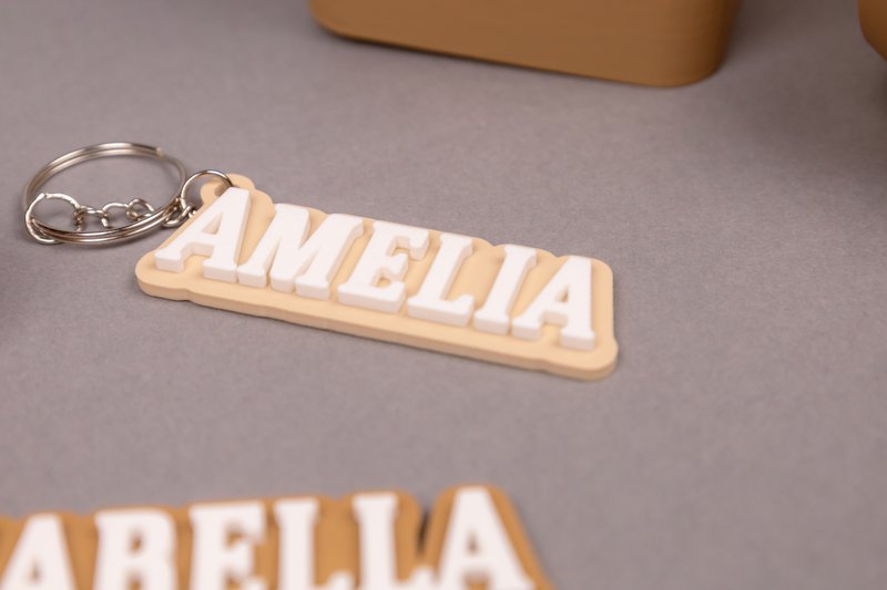 Custom Name Keychain - Personalized Keyring - Sustainable Gift for Her, Him, or Kids - Neutral Tone Bag Charm, School Graduation Gift