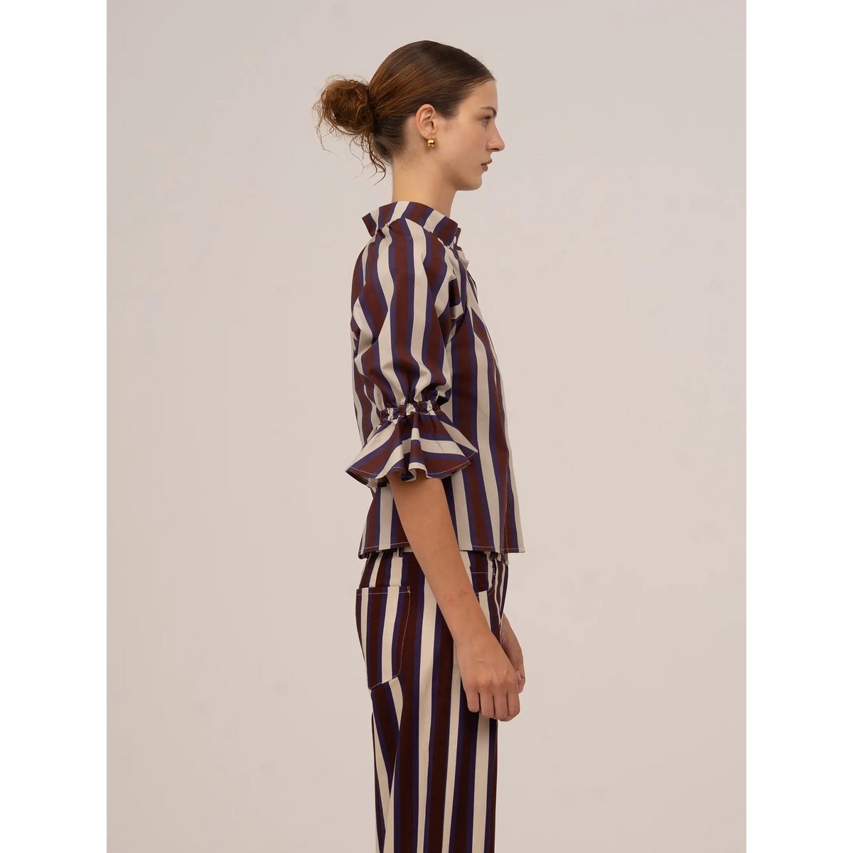 Frostbite gestreepte bordeaux en blauwe blouse
