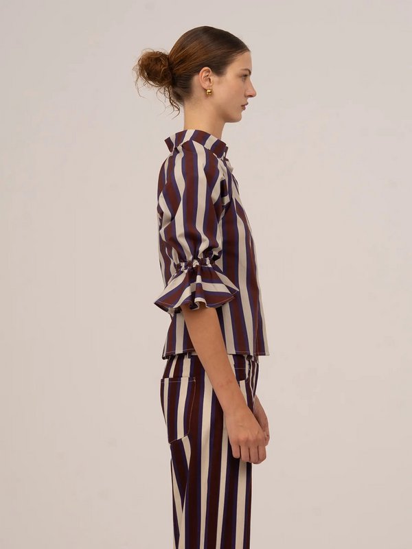 Frostbite gestreepte bordeaux en blauwe blouse