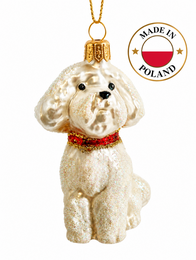 Glazen luxe kerstbal, ornament wit hondje made in Poland