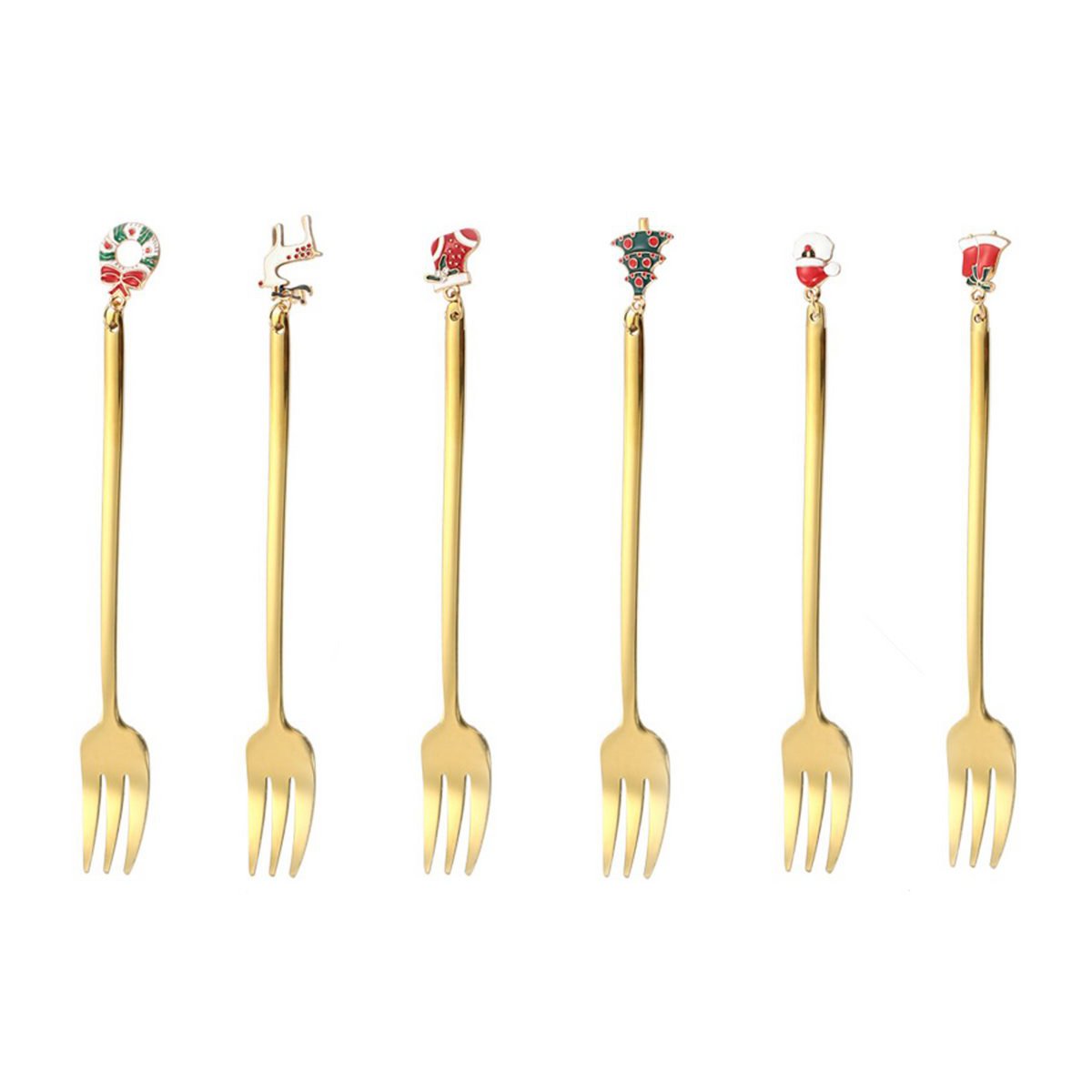 Golden xmas dessert fork 14 cm set of 6 pieces Isabelle Rose