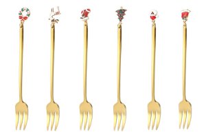 Golden Xmas Dessert Fork 14 cm set van 6 stuks Isabelle Rose