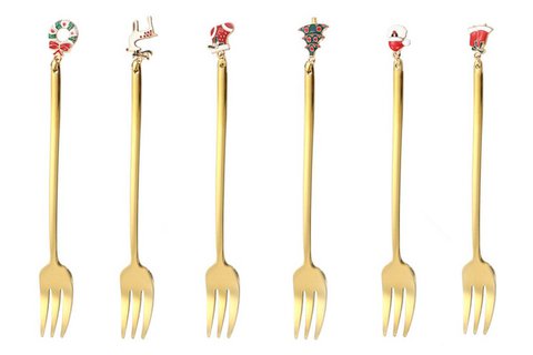 Golden Weihnachtsdessert Gabel 14 cm Set 6 Stücke Isabelle Rose