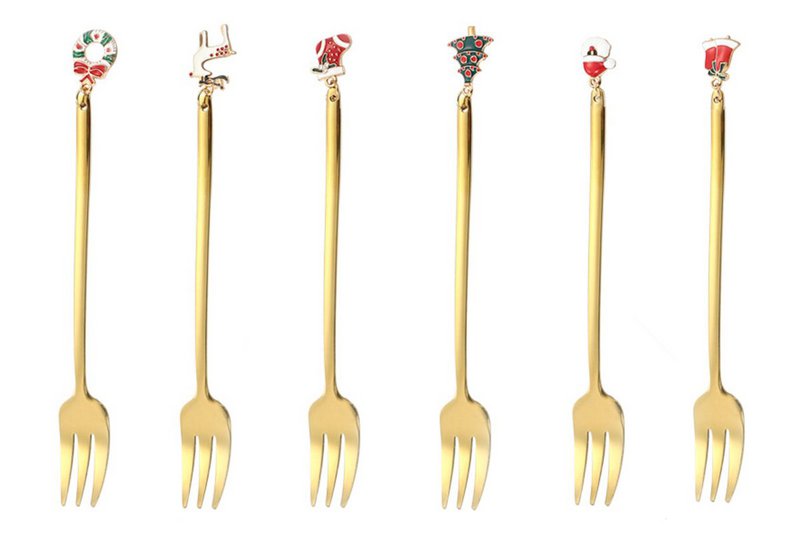 Golden Xmas Dessert Fork 14 cm Sæt med 6 stykker Isabelle Rose