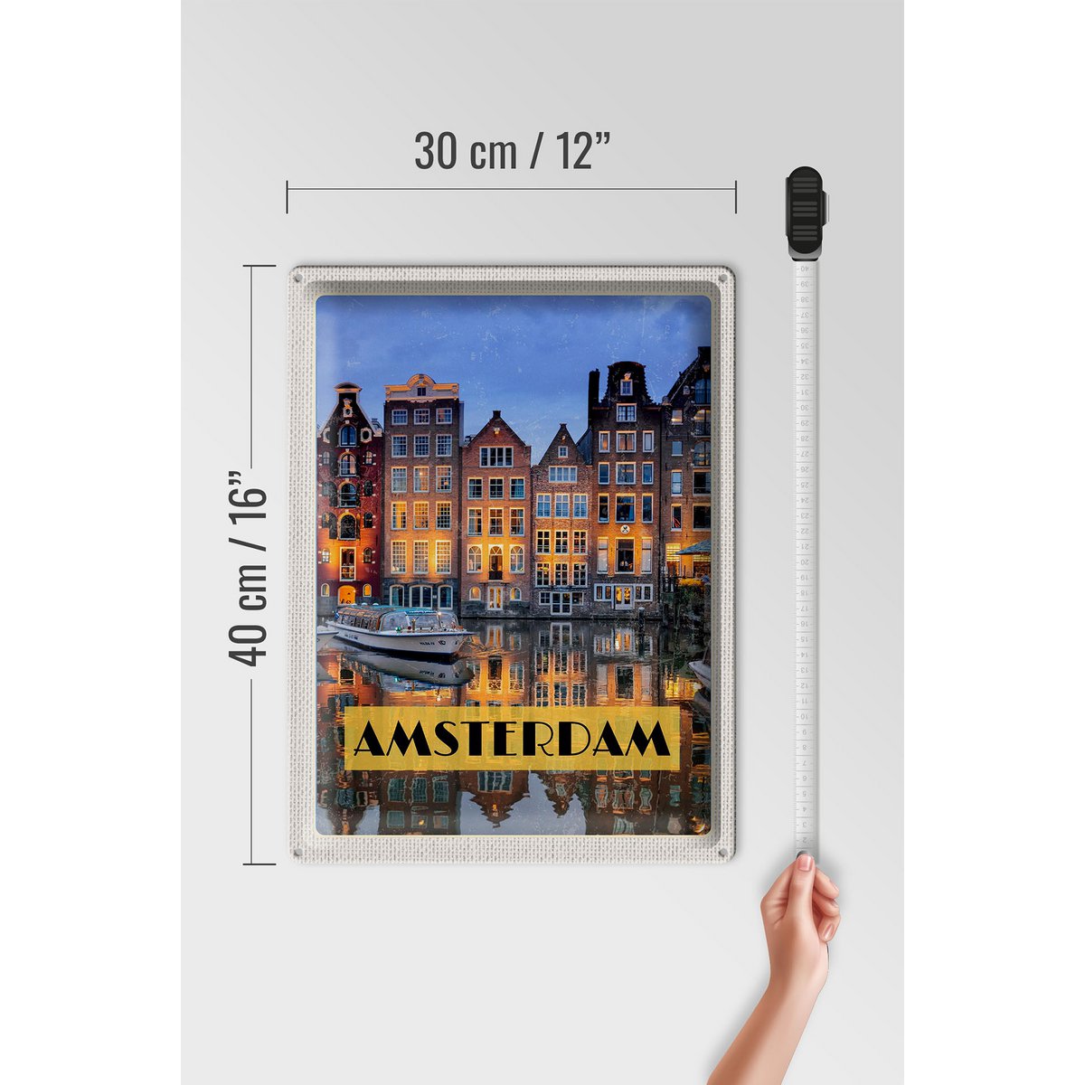 Tin sign travel 30x40cm Amsterdam at night travel destination