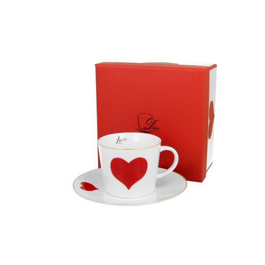 DUO HEARTS Cup & Saucer 250ml, RED BIG HEART, Giftbox