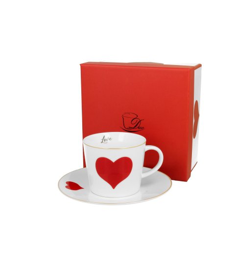 DUO HEARTS Cup & Saucer 250ml, RED BIG HEART, Giftbox