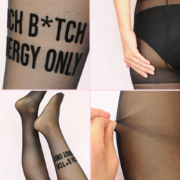 1 paar %23StatementTights RICH B*TCH ENERGY ALLEEN "Message on Tights" zwarte panty 40 DEN