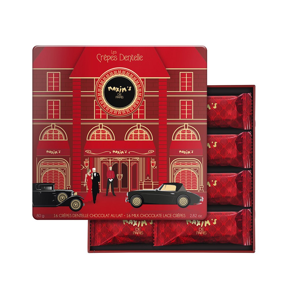 Doos van 16 melkchocolade kant pannenkoeken