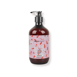 Pink peony floral pattern glass pump bottle vegan shower gel bathroom dispenser