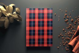 Dark blue and green tartan patterned A5/A6 notebook.