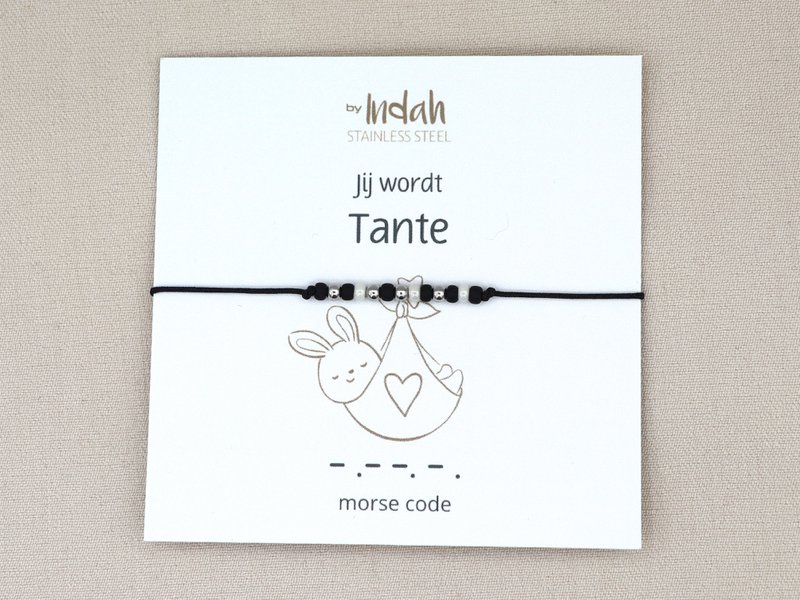 Morse code armband jij wordt tante, roestvrij staal (zilver of goud)