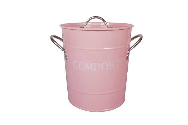 Pink kompostbeholder med hvide prikker 21x19 cm