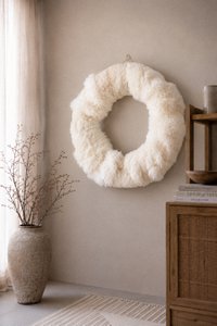 Sheepskin wreath | 60 cm, natural wool | Winter decoration