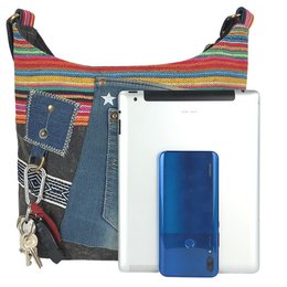 Sunsa schoudertas van upcycled jeans & canvas, vegan damestas