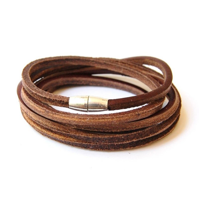 Herrenarmband braune Lederspitze mit Magnetverschluss