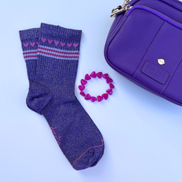 Socke Herzchenkette glitter lilla