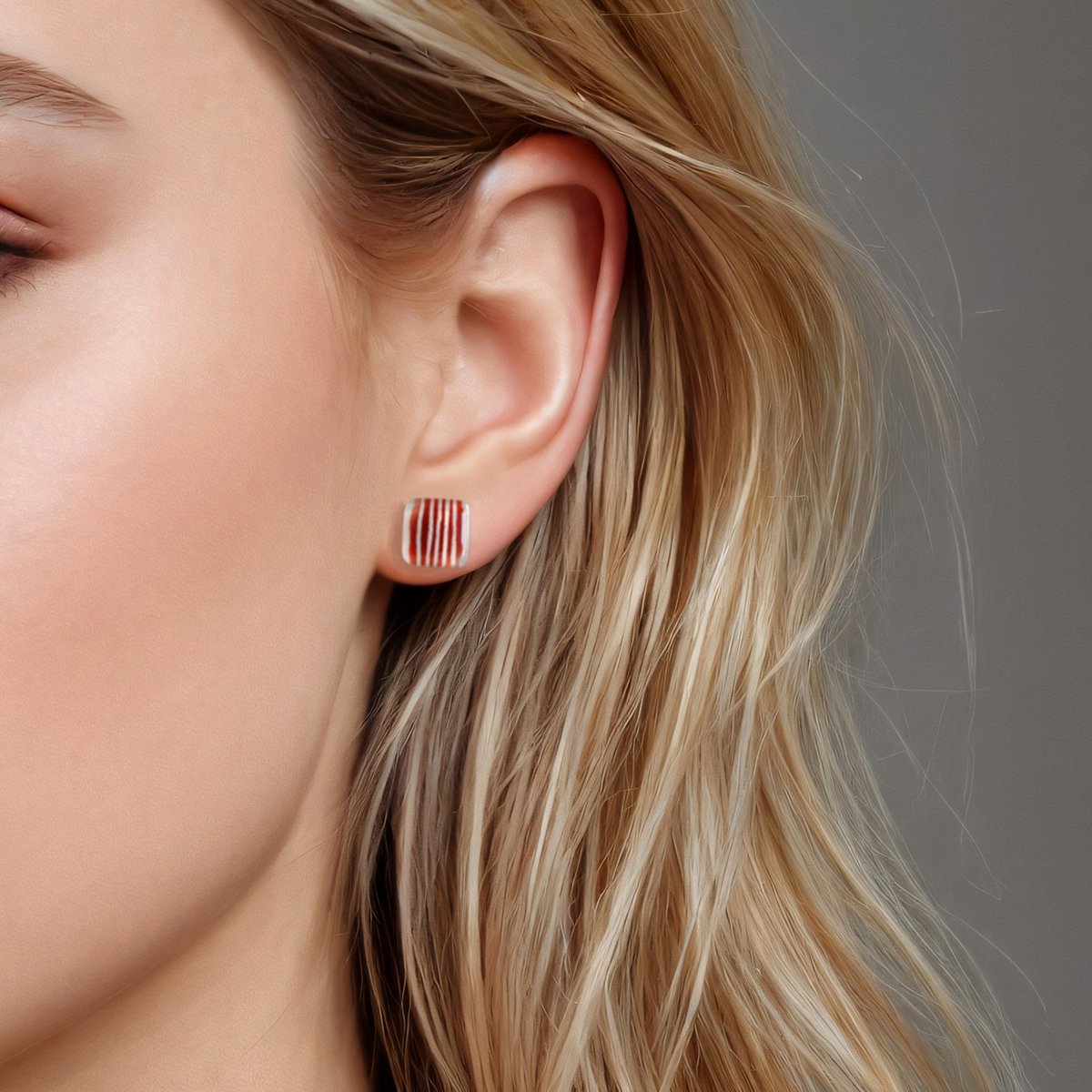 Tiny  black white striped earrings with sterling silver posts