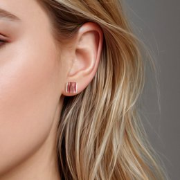 Tiny  black white striped earrings with sterling silver posts