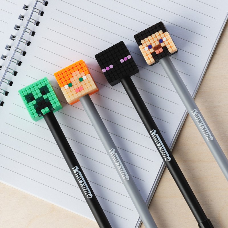 Minecraft Fine Tip Pen med silikone topper (Alex/Steve/Creeper/Enderman)