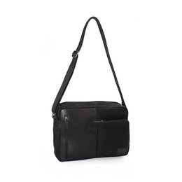 K0022AB | Messenger in Canvas/Genuine Leather, full grain, flywheel - Color Black. Accessories Antiqued Nickel, Top closure with zip. Dimensions: 35 x 26 x 10 cm. Packaging: Tnt bag