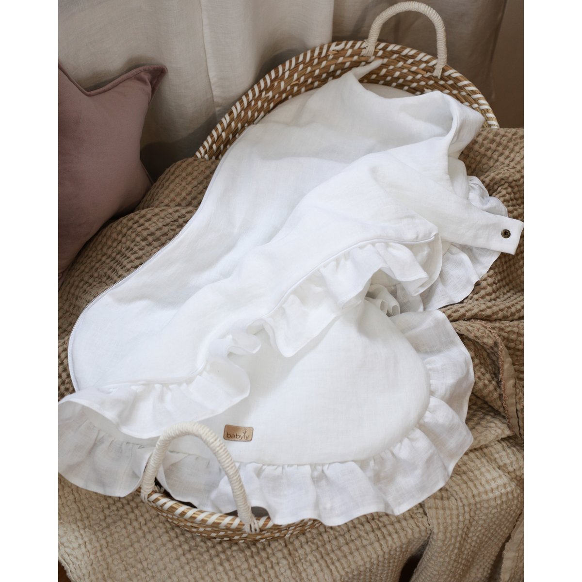 linnen babyslaapzak met ruches, babyslaapzak met ruches zomer 1 TOG, 1,5 TOG, 2,5 TOG