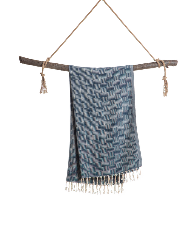 CRYSTAL Cotton Hammam Beach Towel – Quick Dry – Blue - 180x100 cm