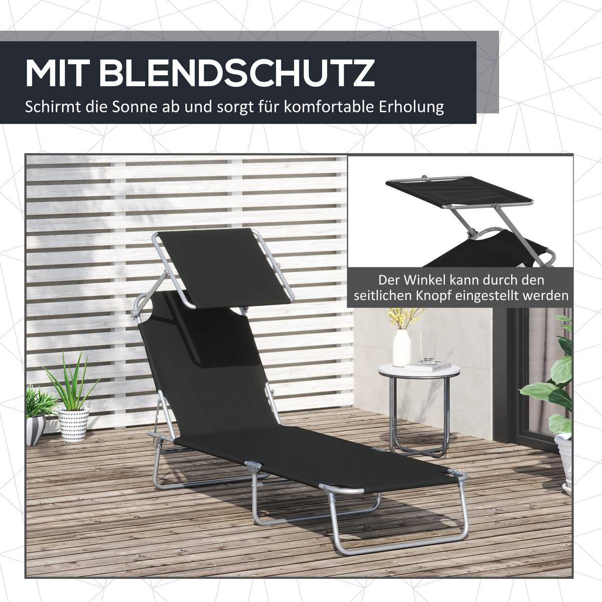  Sonnenliege klappbar Gartenliege mit Dach, Liegestuhl mit 4-Fach verstellbare Rückenlehne, wetterfeste Campingliege bis 120 kg belastbar, für Garten Strand Pool, Rot