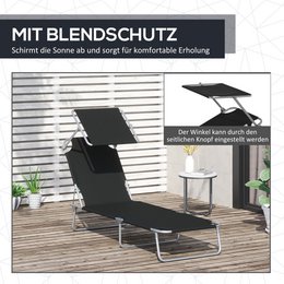  Sonnenliege klappbar Gartenliege mit Dach, Liegestuhl mit 4-Fach verstellbare Rückenlehne, wetterfeste Campingliege bis 120 kg belastbar, für Garten Strand Pool, Rot