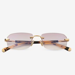 Rimless gold-tone sunglasses with gradient lenses and tortoiseshell temples.