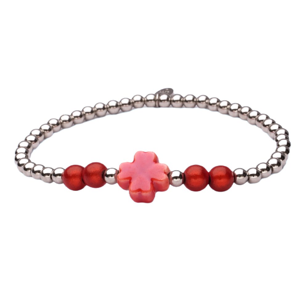 Lizzymae bracelet stainless steel silver clover red